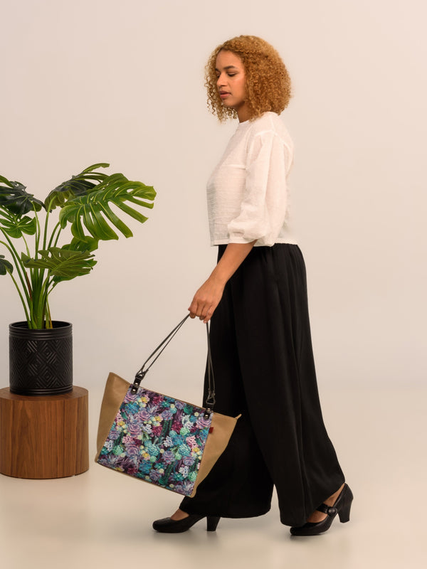 cabas tote bag en cuir et imprimé succusentes accessoire slow fashion