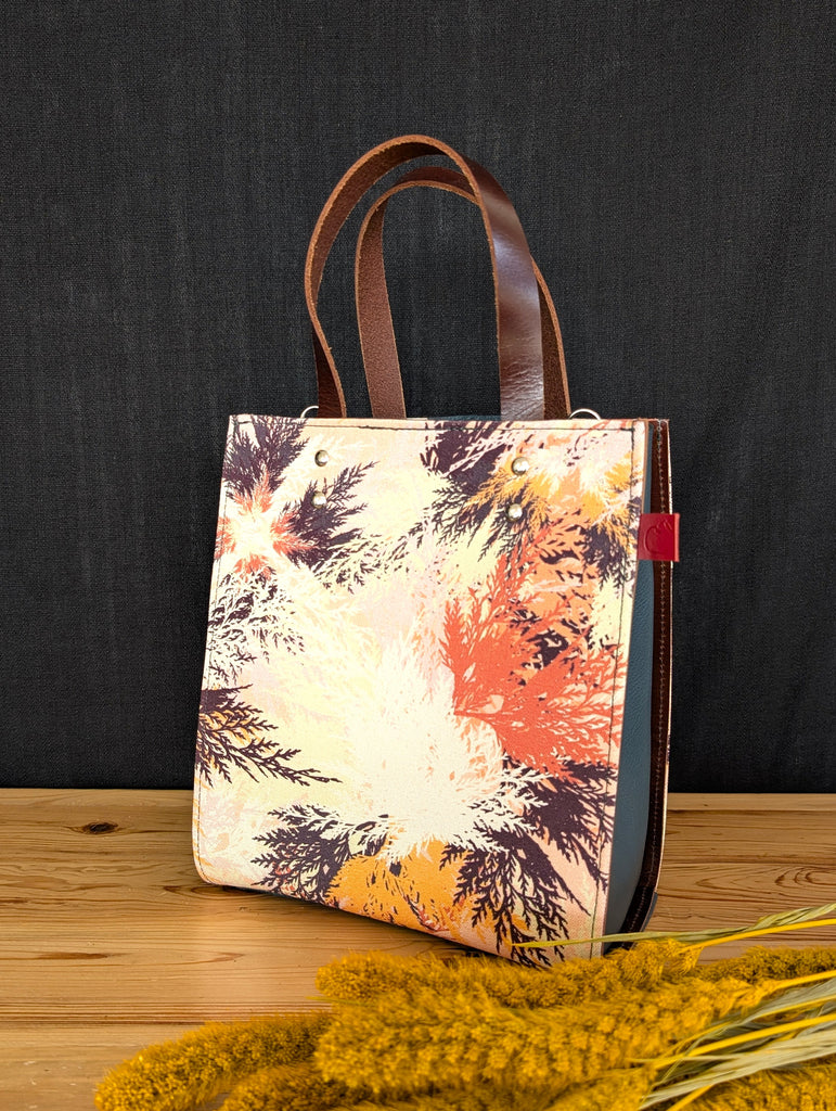 sac à main rigide en toile coton et cuir sarcelle